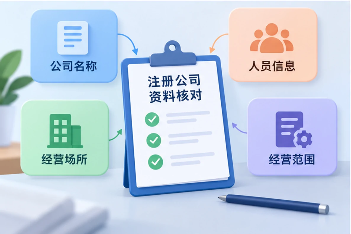 核对注册公司资料与办理事项的服务场景示意