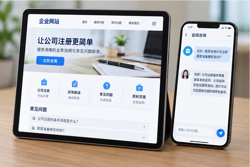 企业网站展示业务与服务信息的场景示意