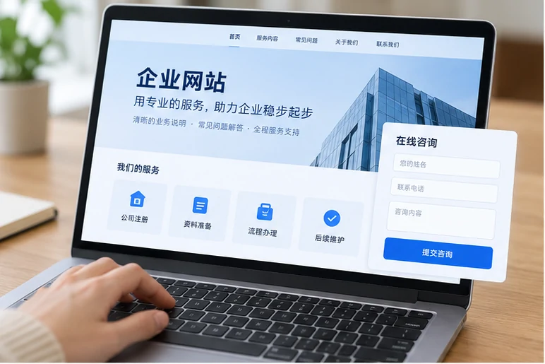 企业网站展示业务与服务信息的场景示意