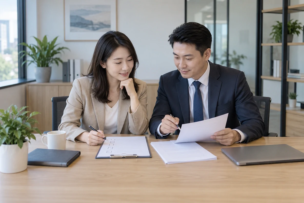 核对注册公司资料与办理事项的服务场景示意