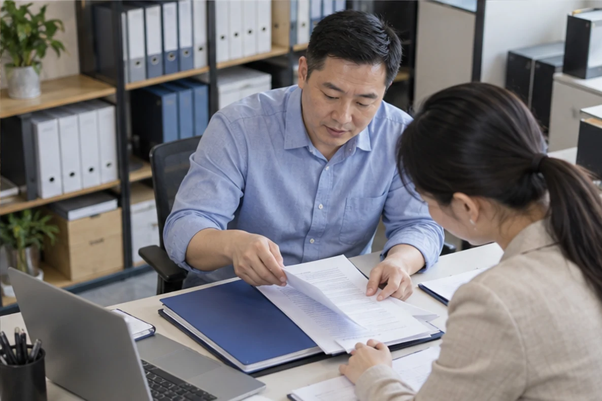 核对注册公司资料与办理事项的服务场景示意