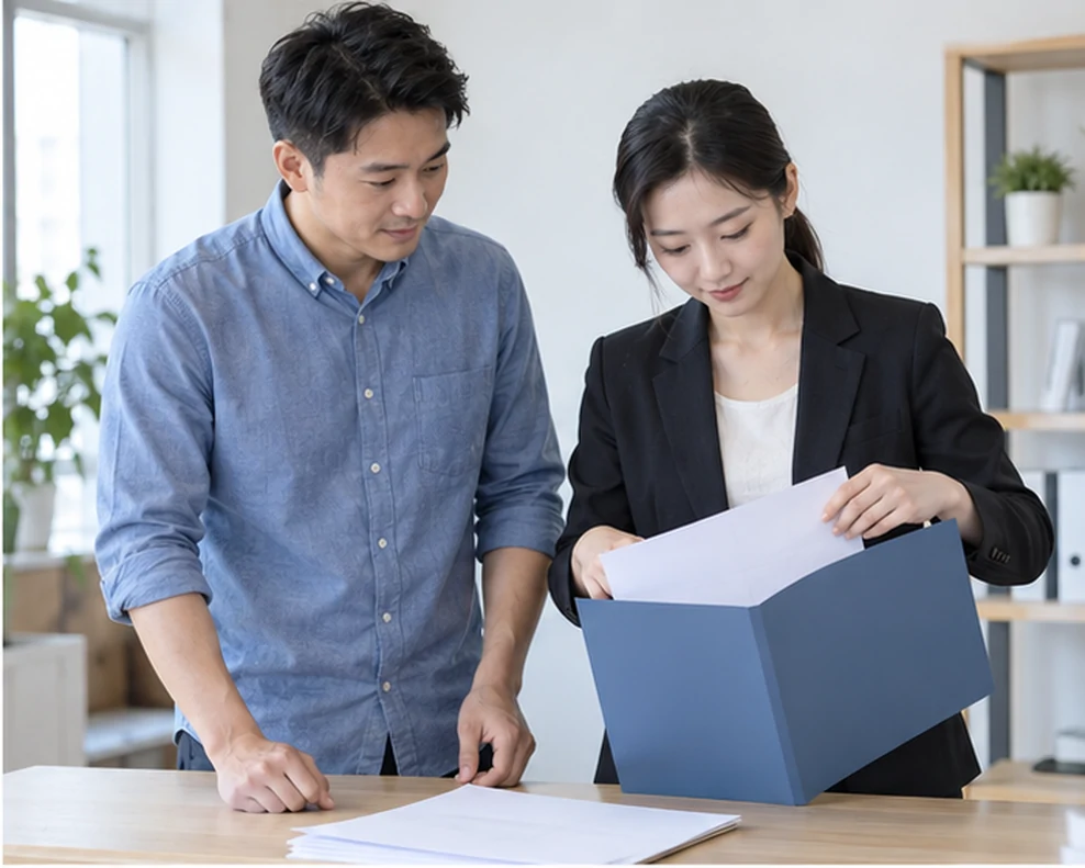 核对注册公司资料与办理事项的服务场景示意