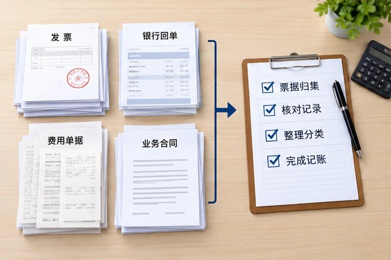 整理企业票据与日常账务资料的服务场景示意