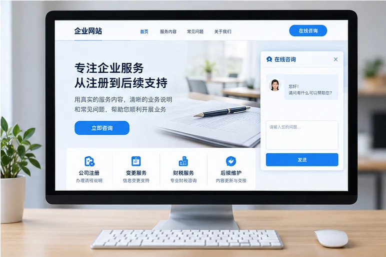 企业网站展示业务与服务信息的场景示意