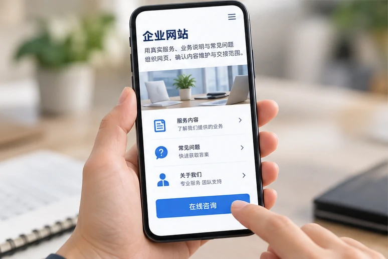 企业网站展示业务与服务信息的场景示意