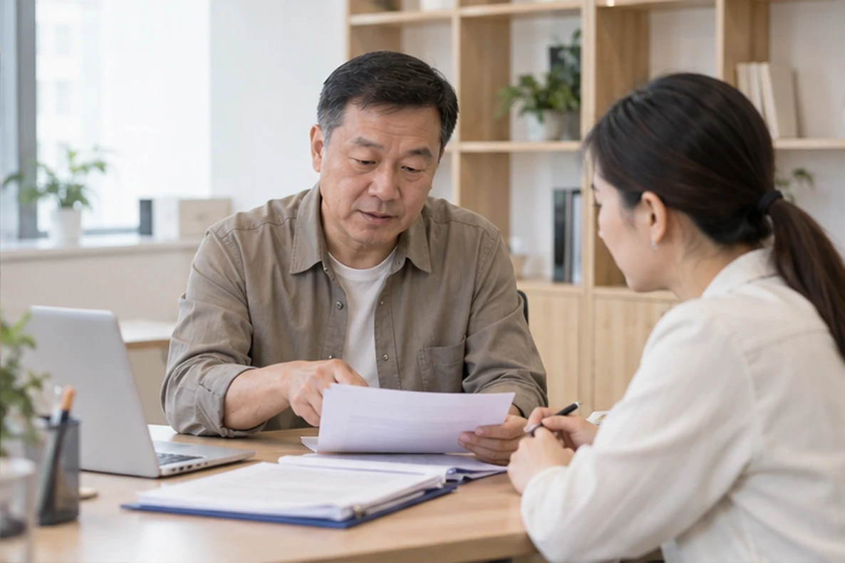 核对注册公司资料与办理事项的服务场景示意