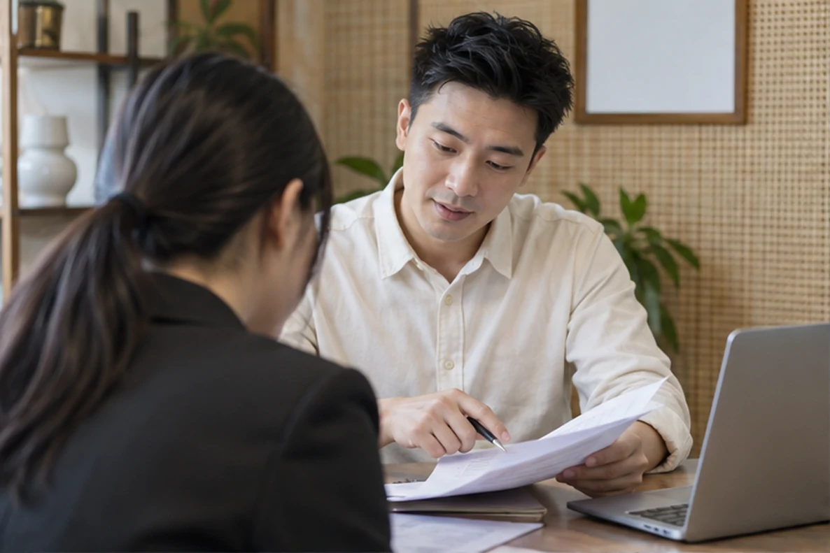 核对注册公司资料与办理事项的服务场景示意