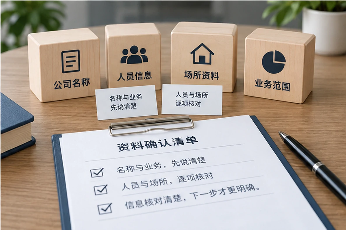 核对注册公司资料与办理事项的服务场景示意