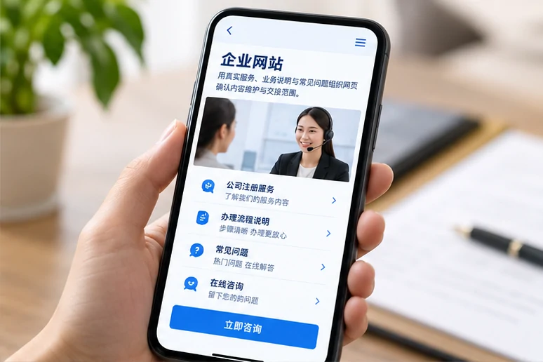 企业网站展示业务与服务信息的场景示意