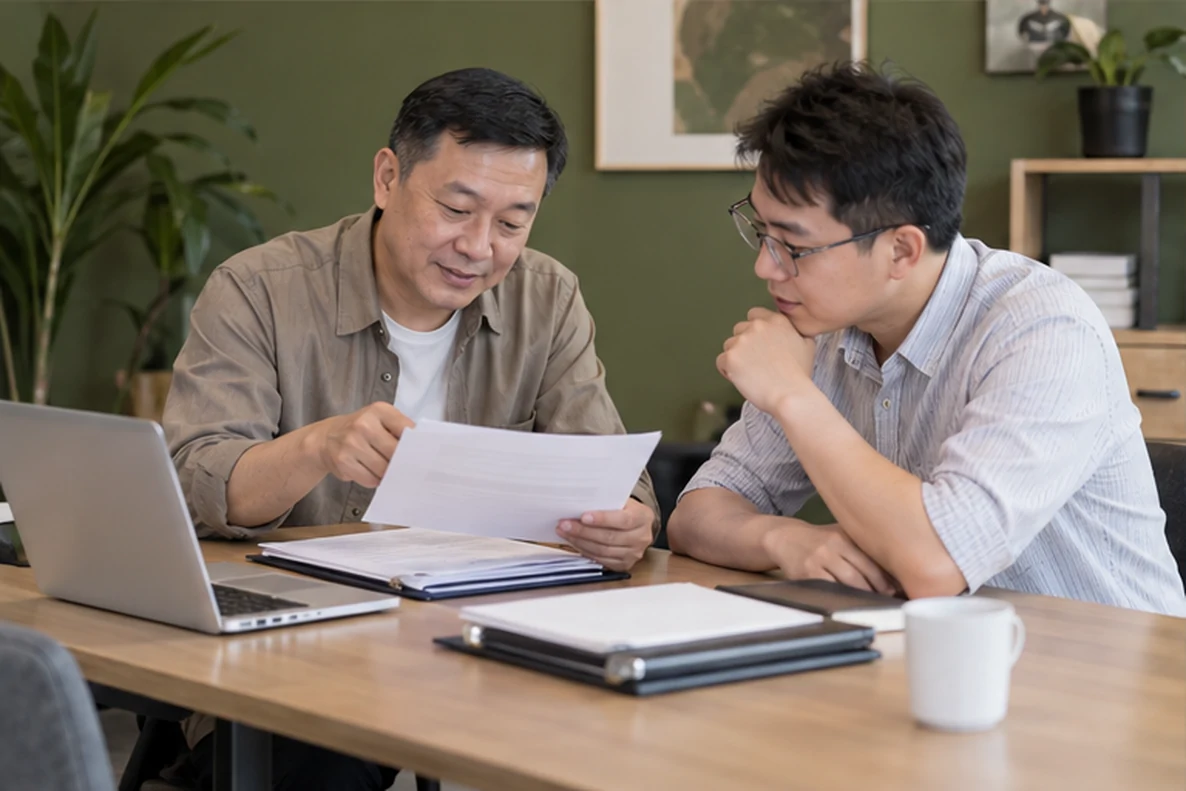 核对注册公司资料与办理事项的服务场景示意