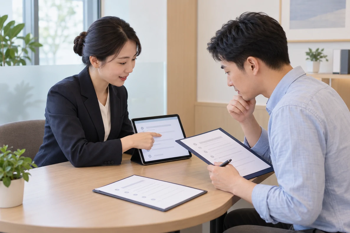 核对注册公司资料与办理事项的服务场景示意