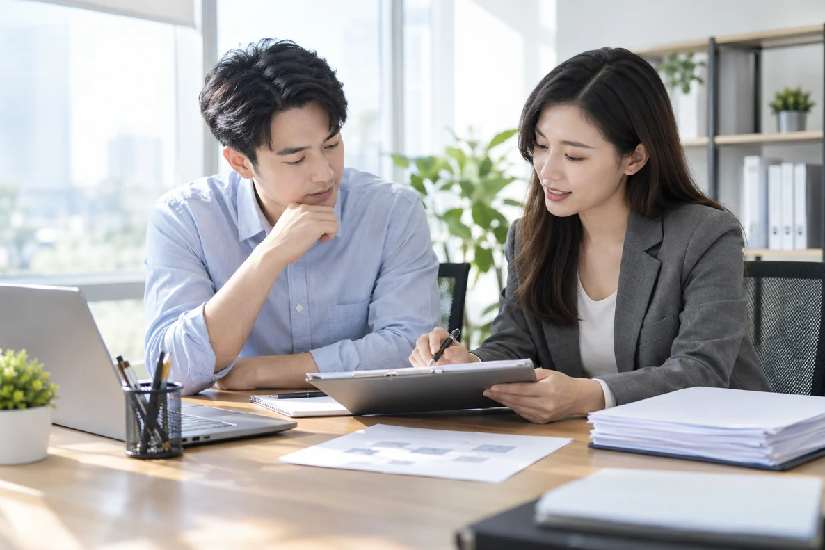 核对注册公司资料与办理事项的服务场景示意