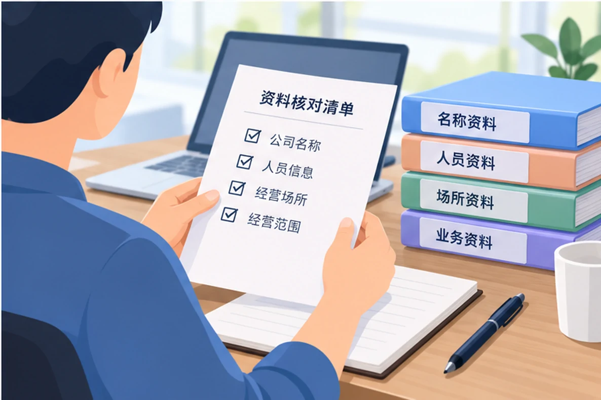 核对注册公司资料与办理事项的服务场景示意