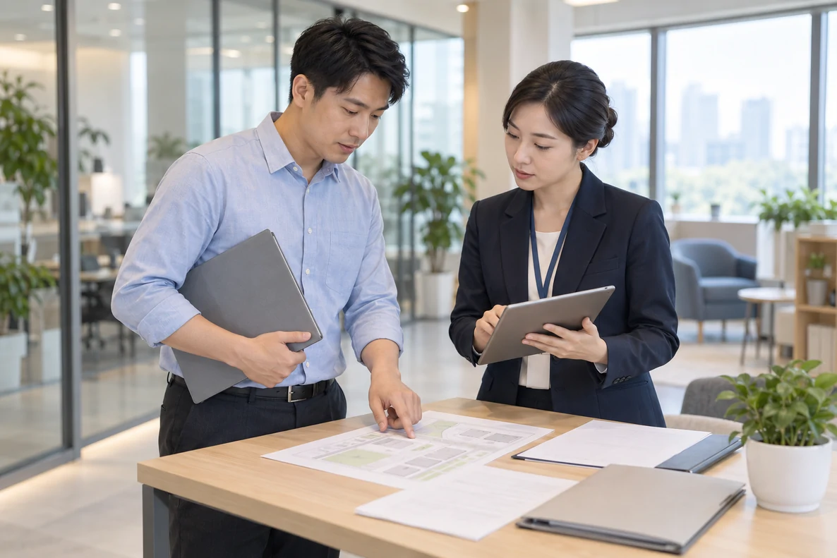 核对注册公司资料与办理事项的服务场景示意