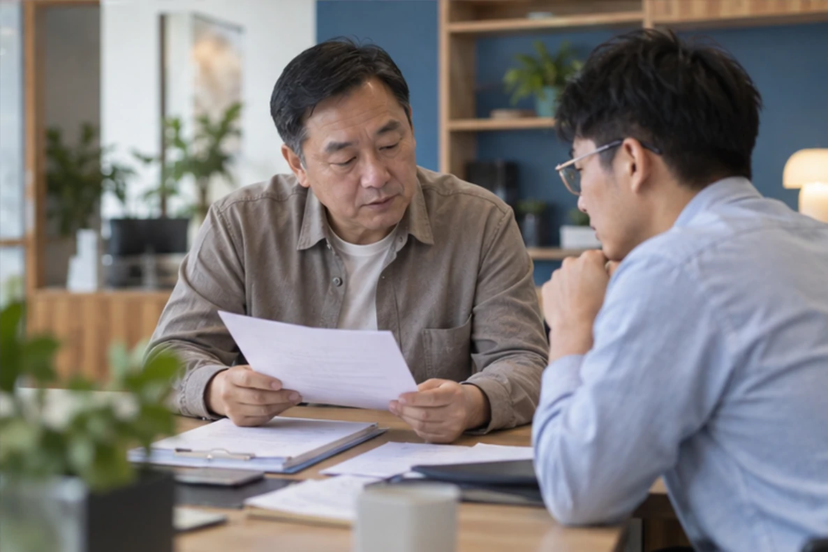 核对注册公司资料与办理事项的服务场景示意