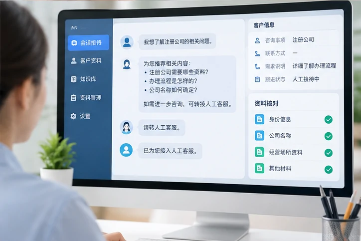 在线客服接待与咨询整理的服务场景示意