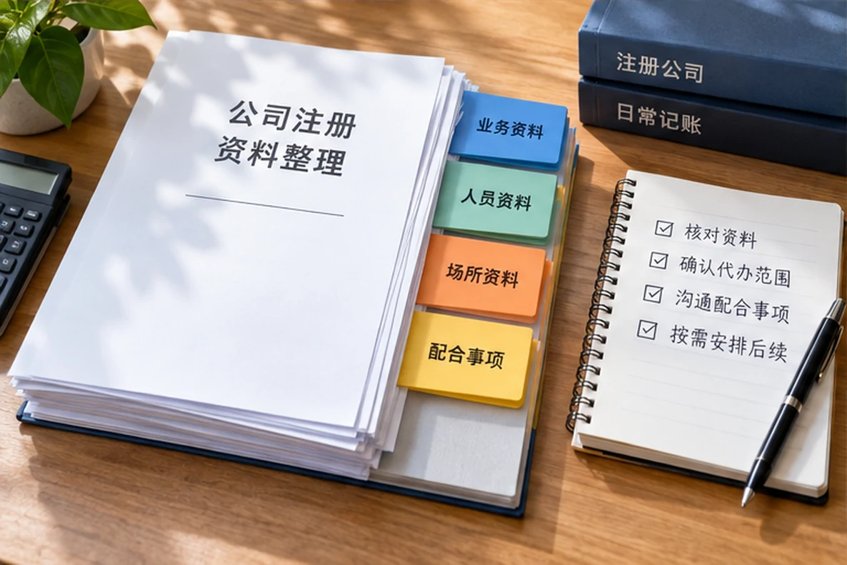 核对注册公司资料与办理事项的服务场景示意