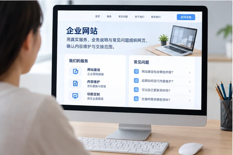 企业网站展示业务与服务信息的场景示意
