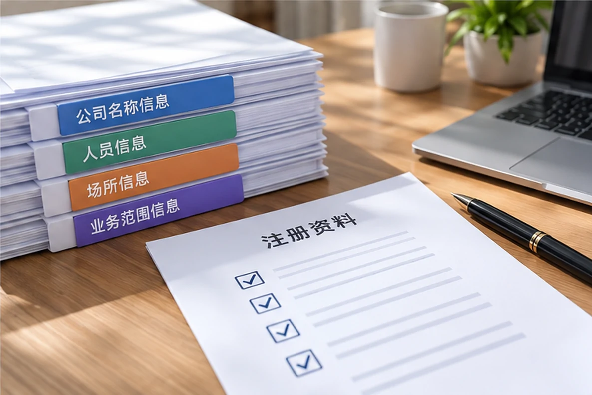 核对注册公司资料与办理事项的服务场景示意