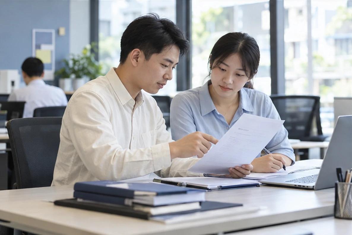 核对注册公司资料与办理事项的服务场景示意