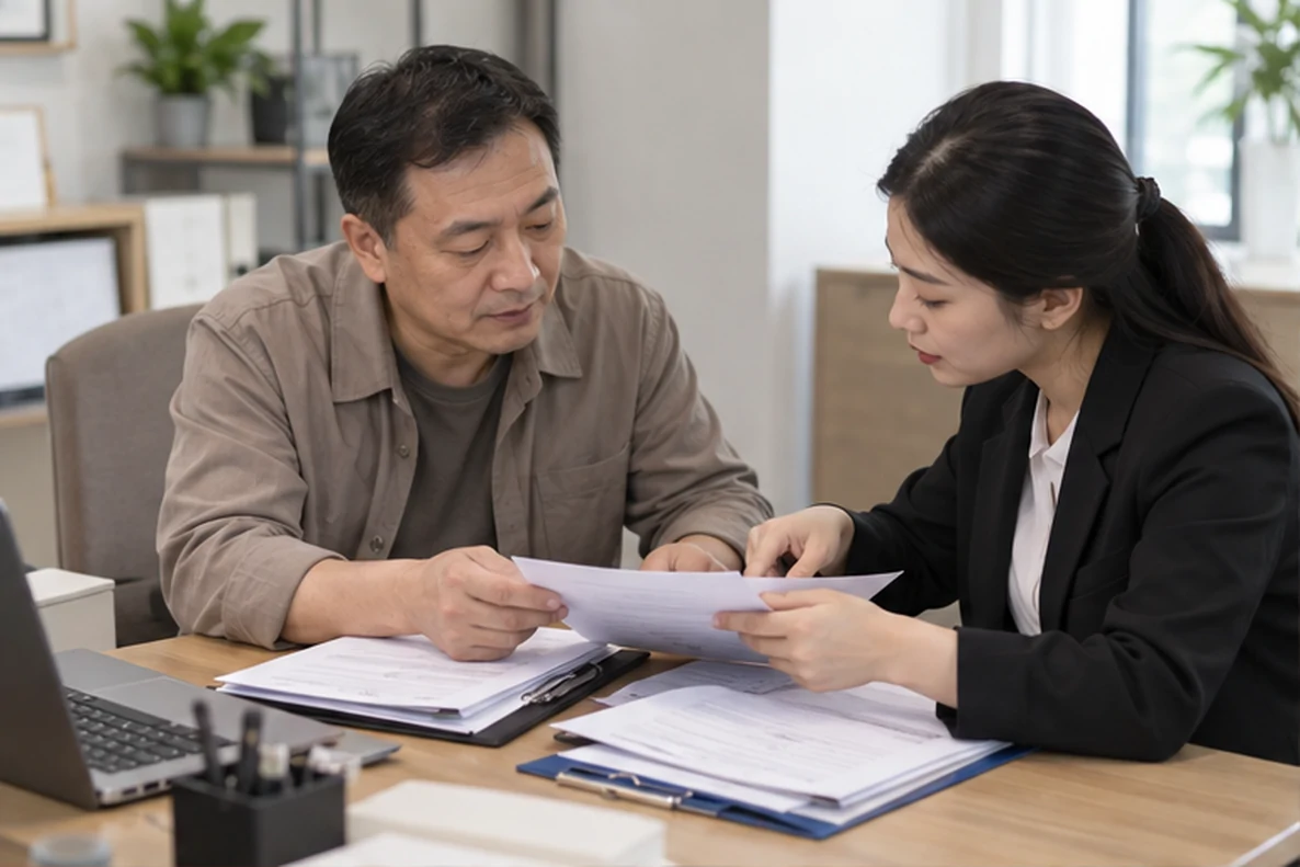 核对注册公司资料与办理事项的服务场景示意