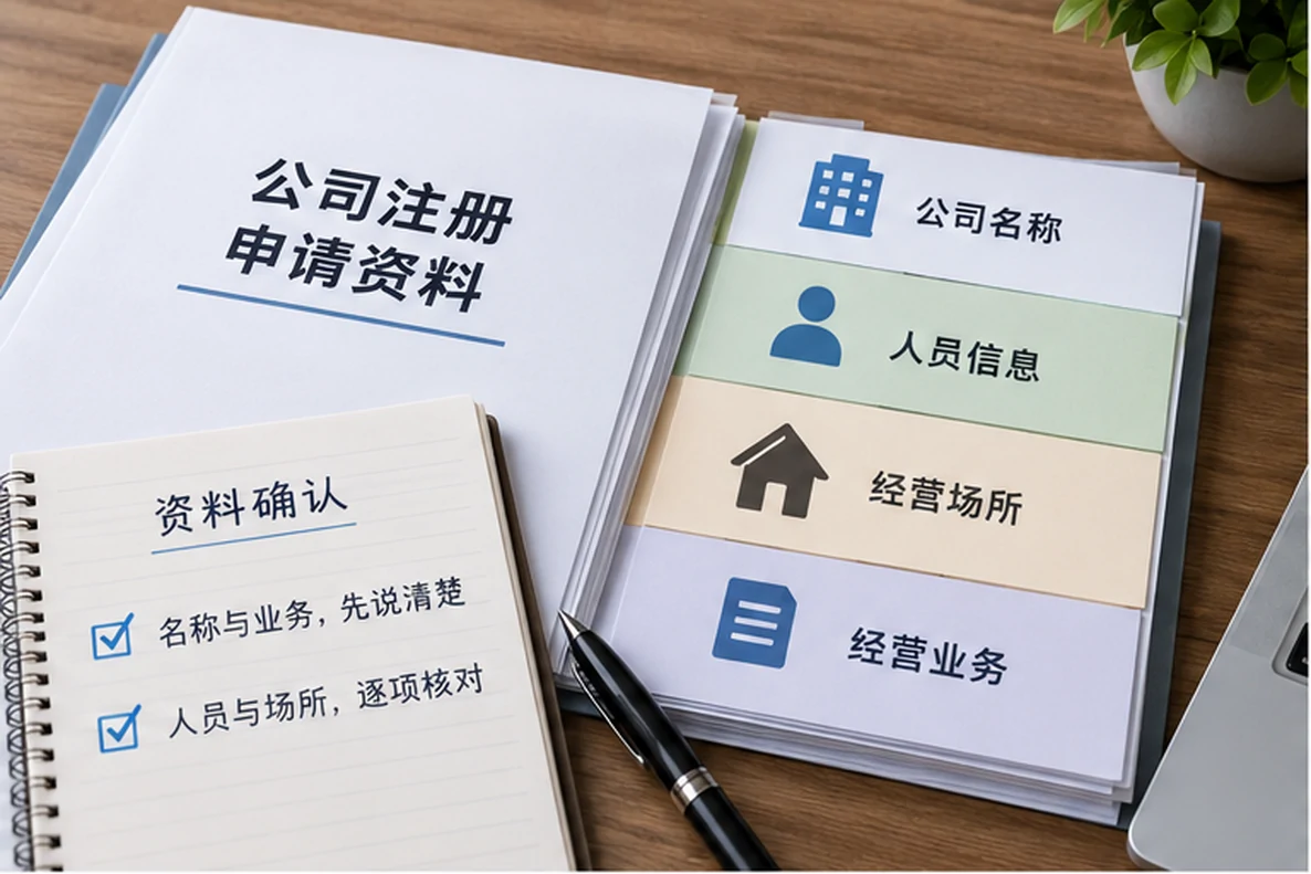核对注册公司资料与办理事项的服务场景示意