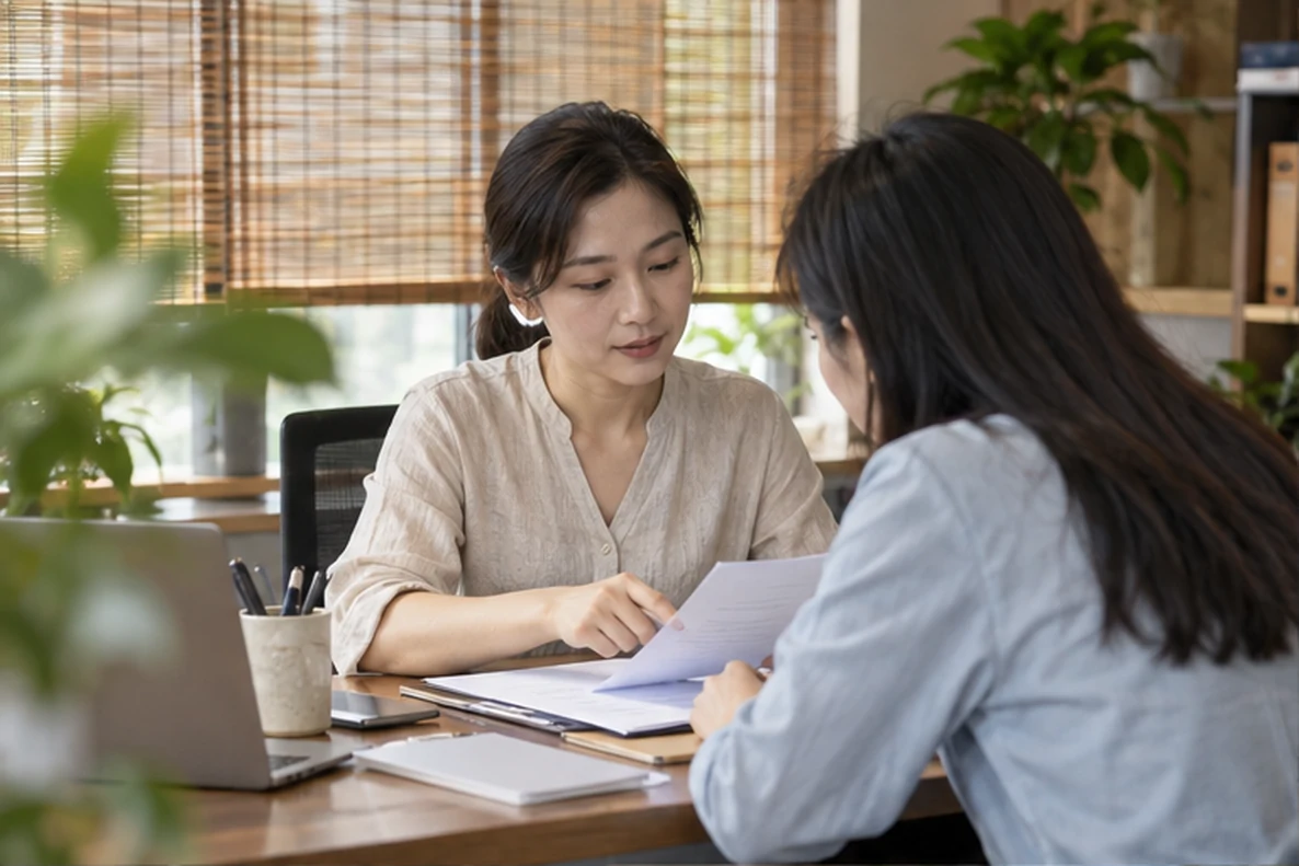 核对注册公司资料与办理事项的服务场景示意