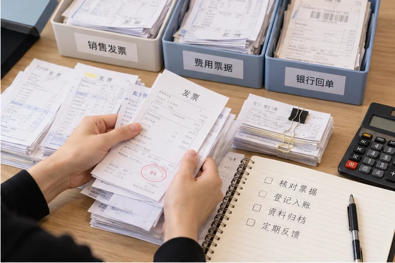 整理企业票据与日常账务资料的服务场景示意