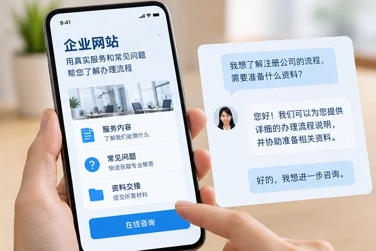 企业网站展示业务与服务信息的场景示意