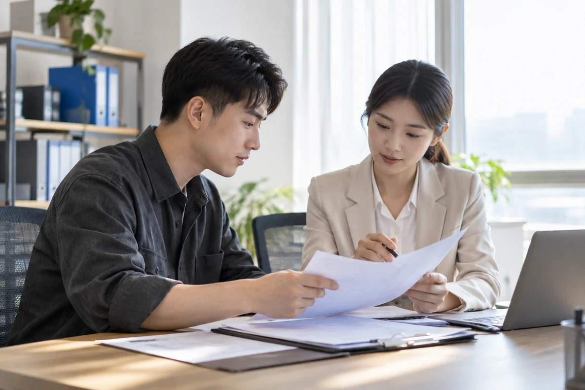 核对注册公司资料与办理事项的服务场景示意