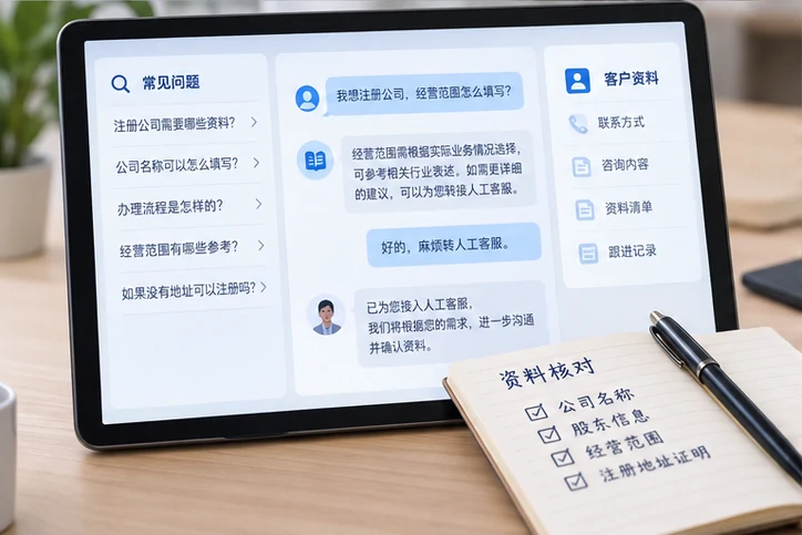 在线客服接待与咨询整理的服务场景示意