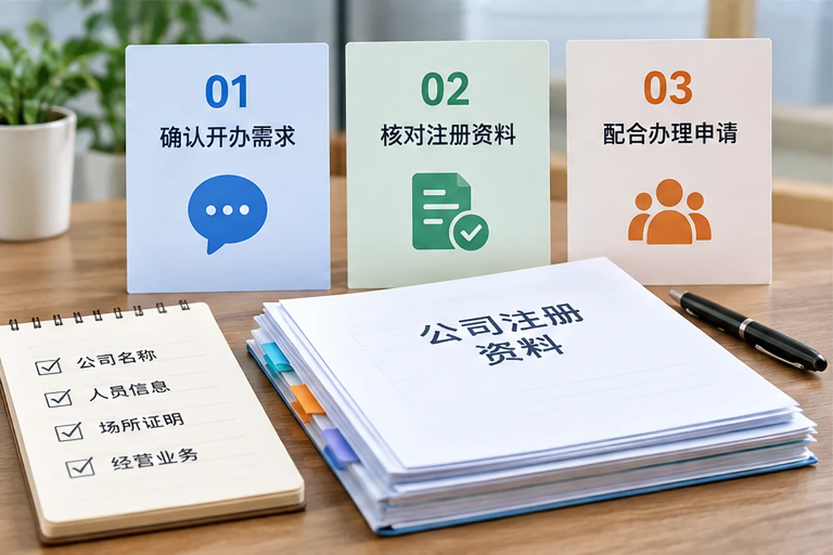 核对注册公司资料与办理事项的服务场景示意