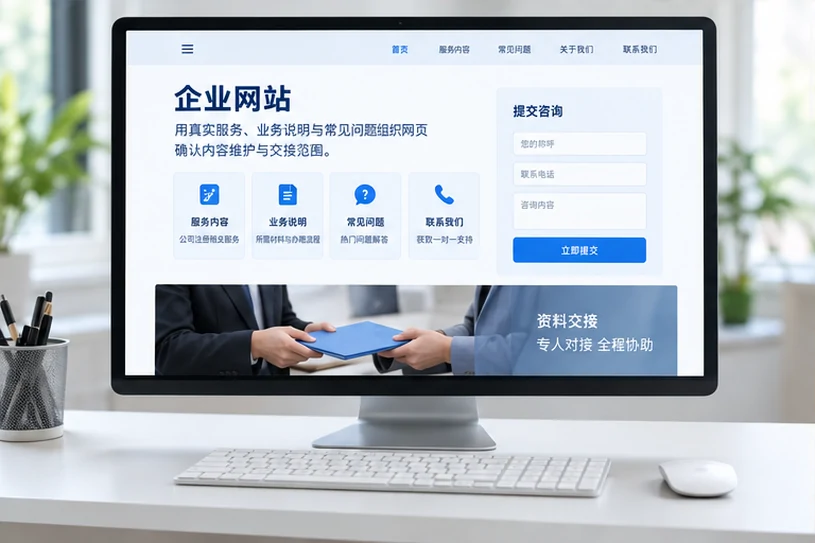 企业网站展示业务与服务信息的场景示意
