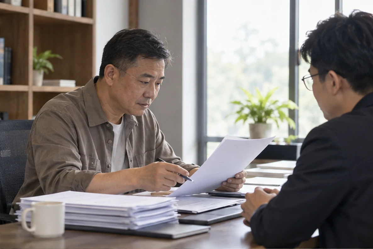 核对注册公司资料与办理事项的服务场景示意