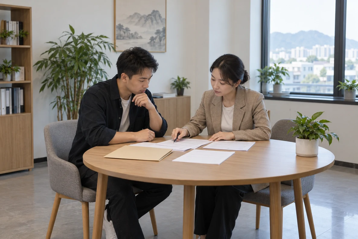 核对注册公司资料与办理事项的服务场景示意