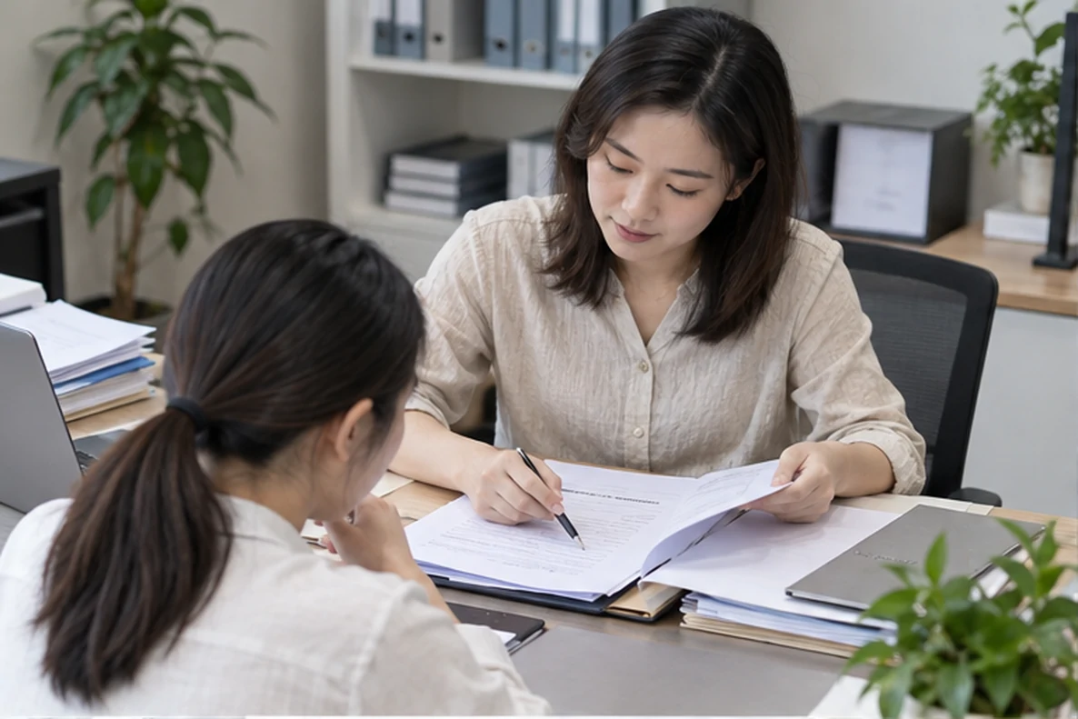 核对注册公司资料与办理事项的服务场景示意