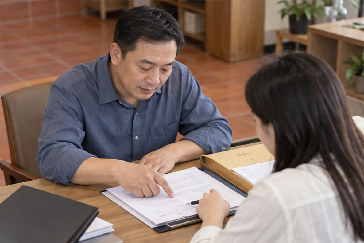 核对注册公司资料与办理事项的服务场景示意