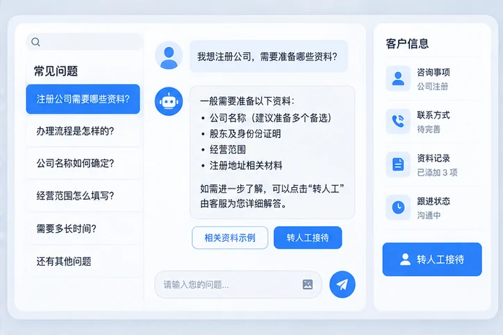 在线客服接待与咨询整理的服务场景示意