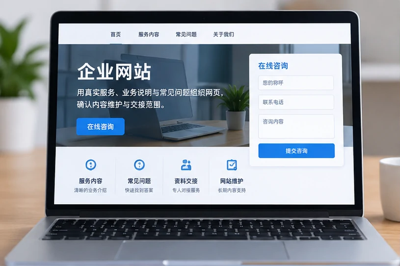 企业网站展示业务与服务信息的场景示意
