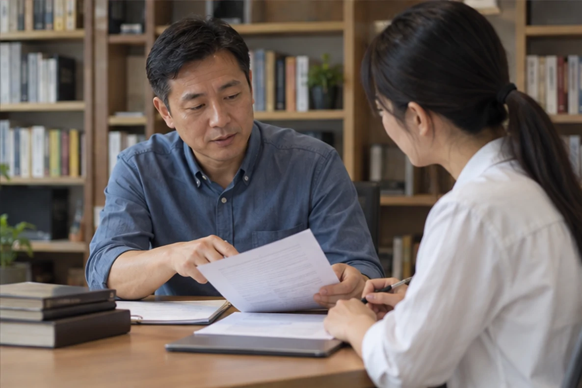 核对注册公司资料与办理事项的服务场景示意