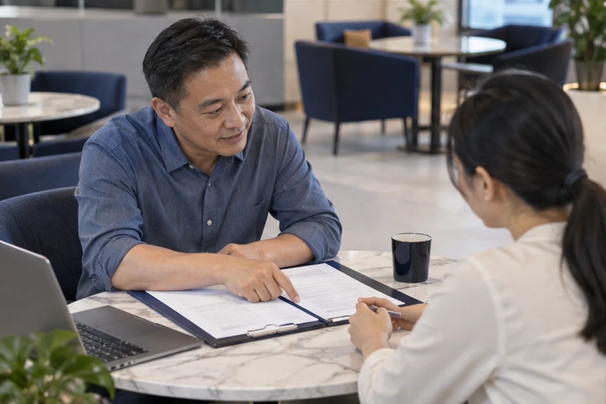 核对注册公司资料与办理事项的服务场景示意