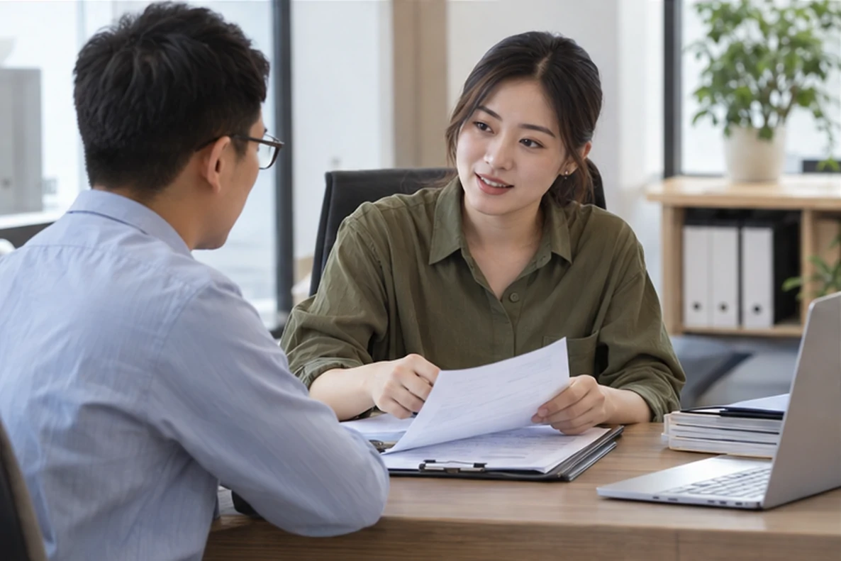 核对注册公司资料与办理事项的服务场景示意