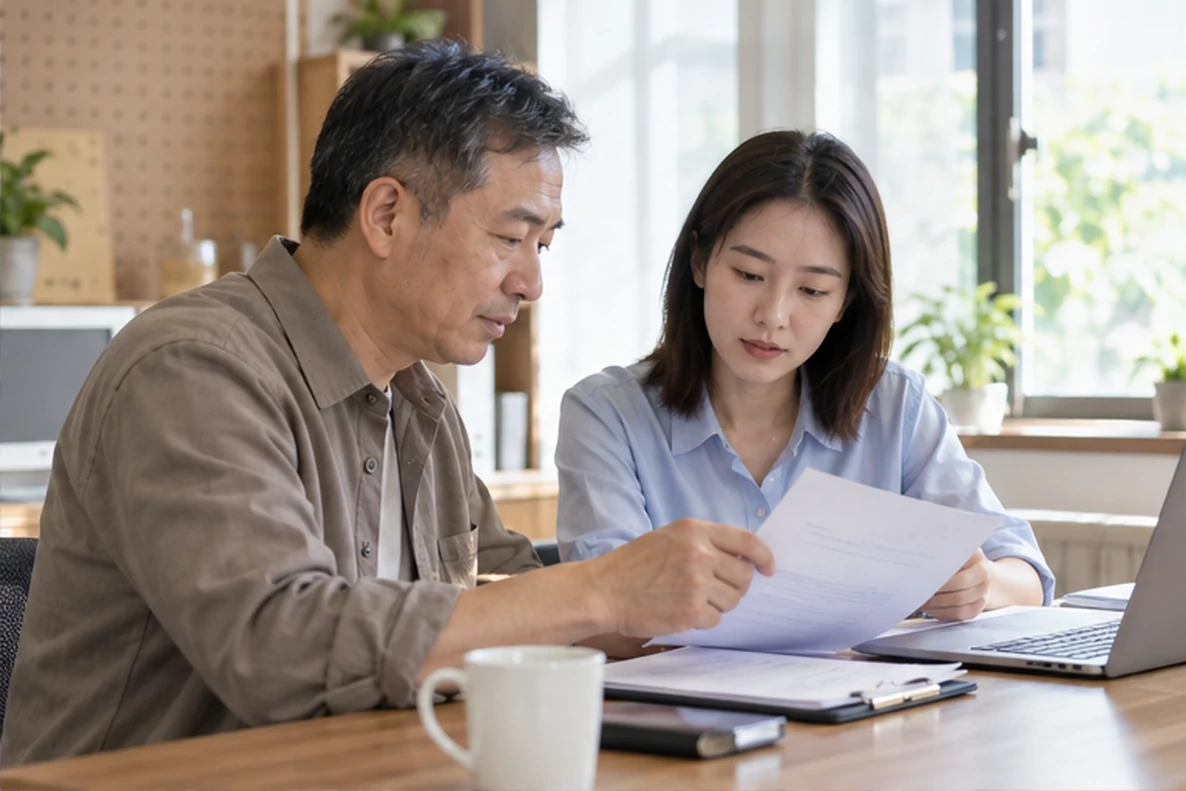 核对注册公司资料与办理事项的服务场景示意