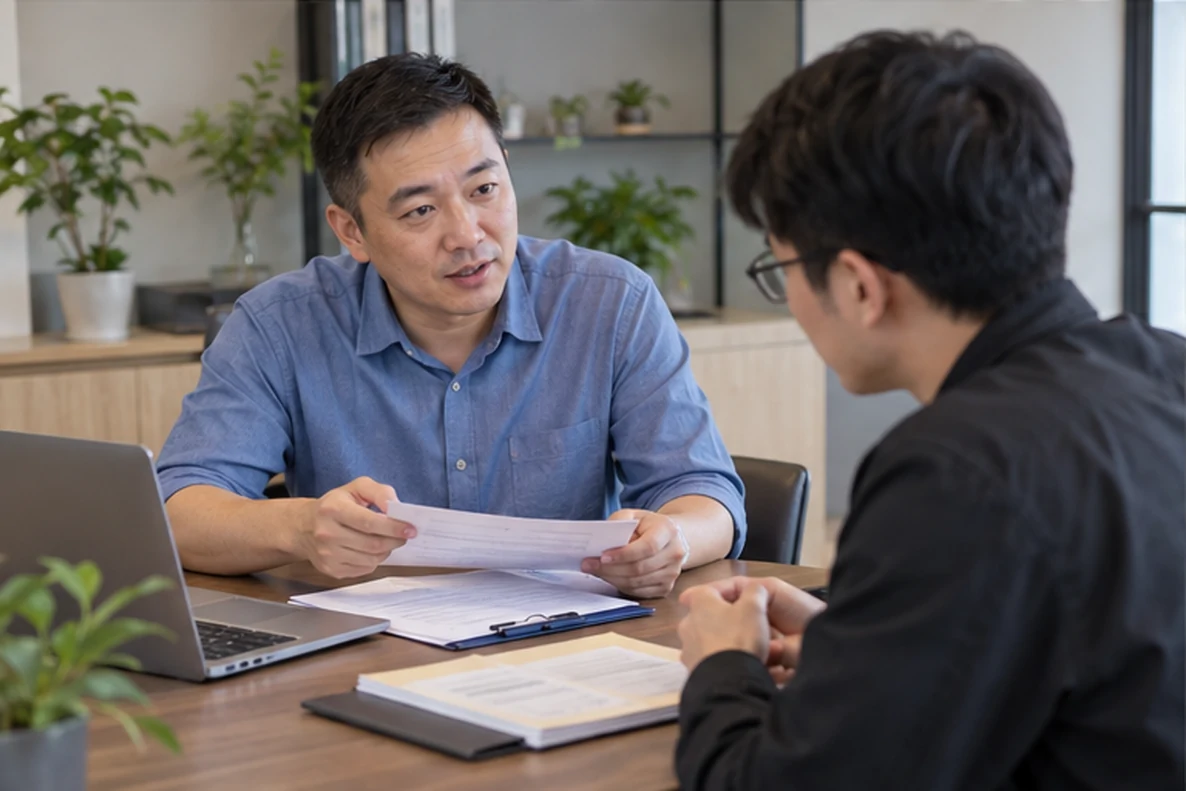 核对注册公司资料与办理事项的服务场景示意