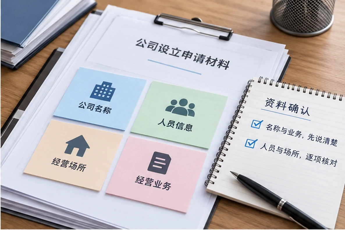 核对注册公司资料与办理事项的服务场景示意