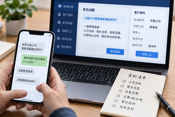 在线客服接待与咨询整理的服务场景示意
