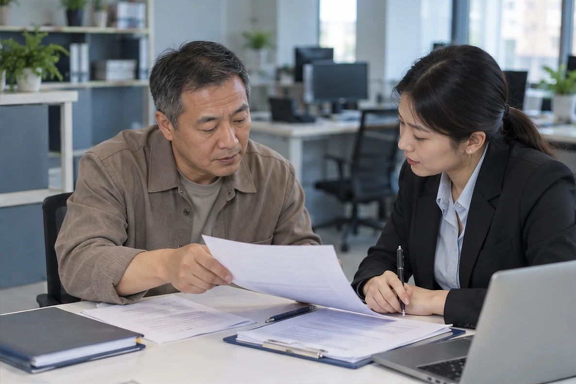 核对注册公司资料与办理事项的服务场景示意