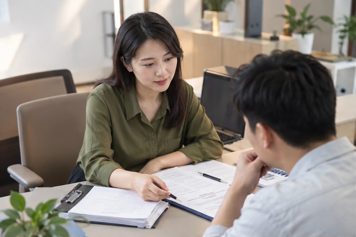 核对注册公司资料与办理事项的服务场景示意
