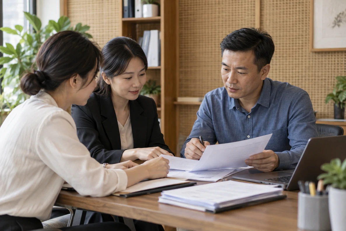 核对注册公司资料与办理事项的服务场景示意