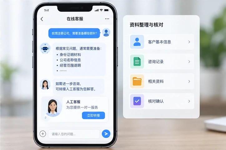 在线客服接待与咨询整理的服务场景示意